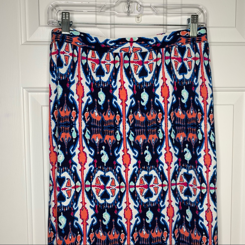 Anthropologie Maeve Tribal Print Multicolor Knit Long Maxi Skirt Side Slit Sz M - Picture 2 of 8